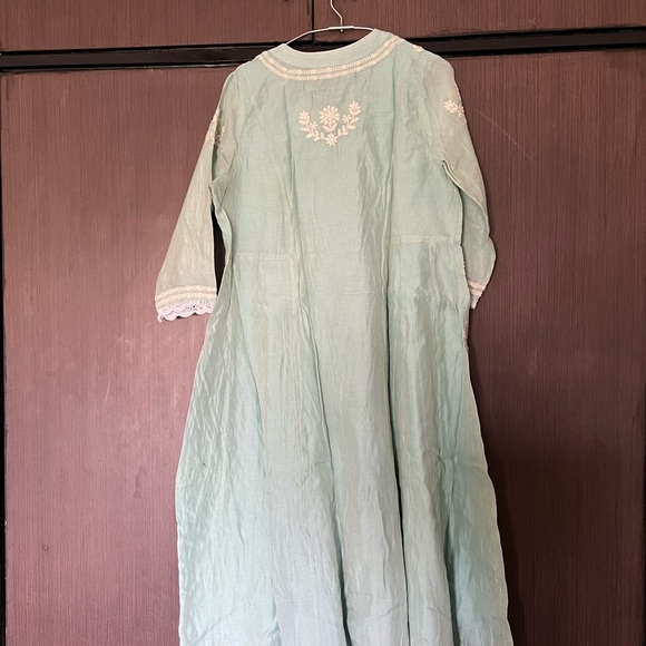 3 piece set Kurta/bottom/dupatta silk cotton ethnic wear light green Biba size:L - Picture 2 of 5